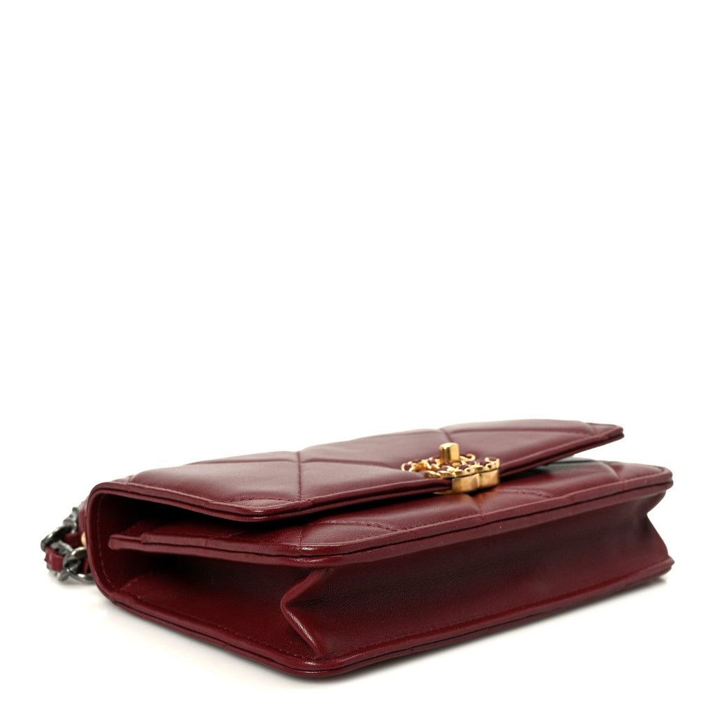 Chanel Lambskin Quilted Chanel 19 Wallet On Chain WOC Burgundy