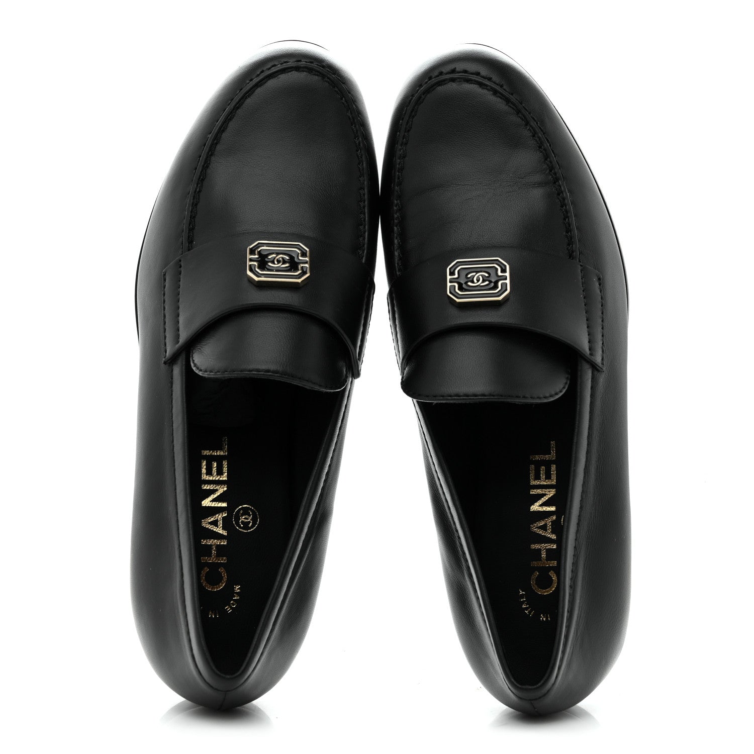 Lambskin Enamel CC Moccasin Loafers 37 Black