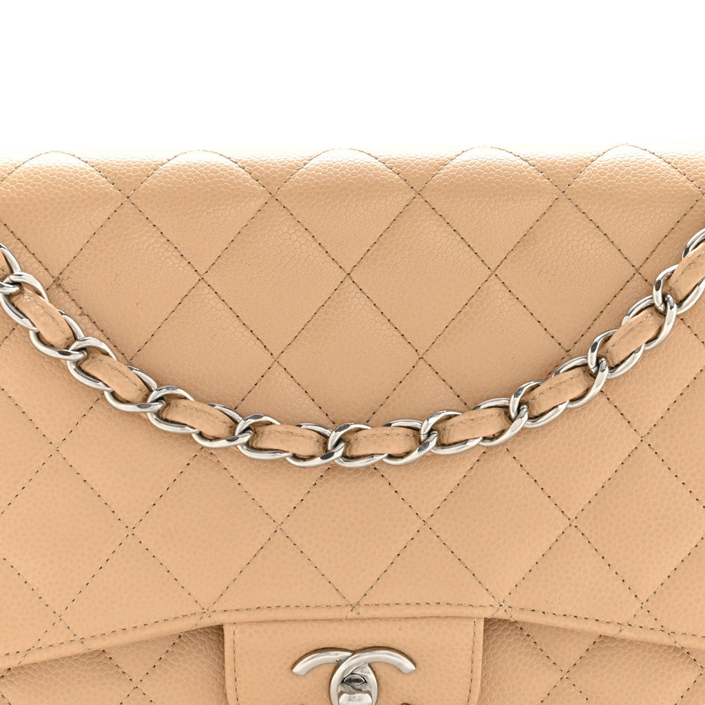 Chanel Caviar Quilted Jumbo Double Flap Beige Clair