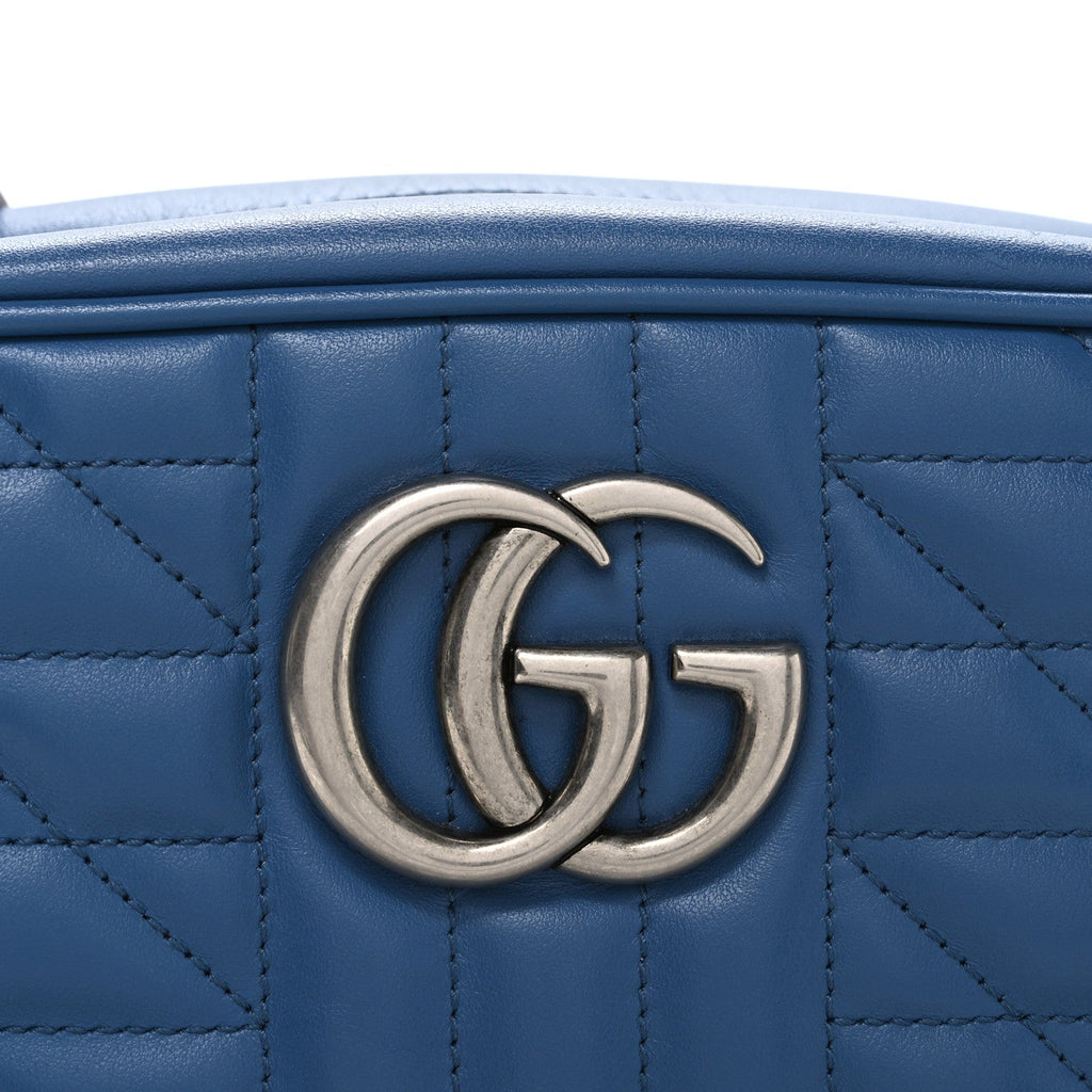 Gucci Calfskin Matelasse Aria Small GG Marmont Chain Shoulder Bag Clear Blue