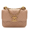 Chanel Calfskin Quilted Perfect Fit Coin Purse With Chain Beige