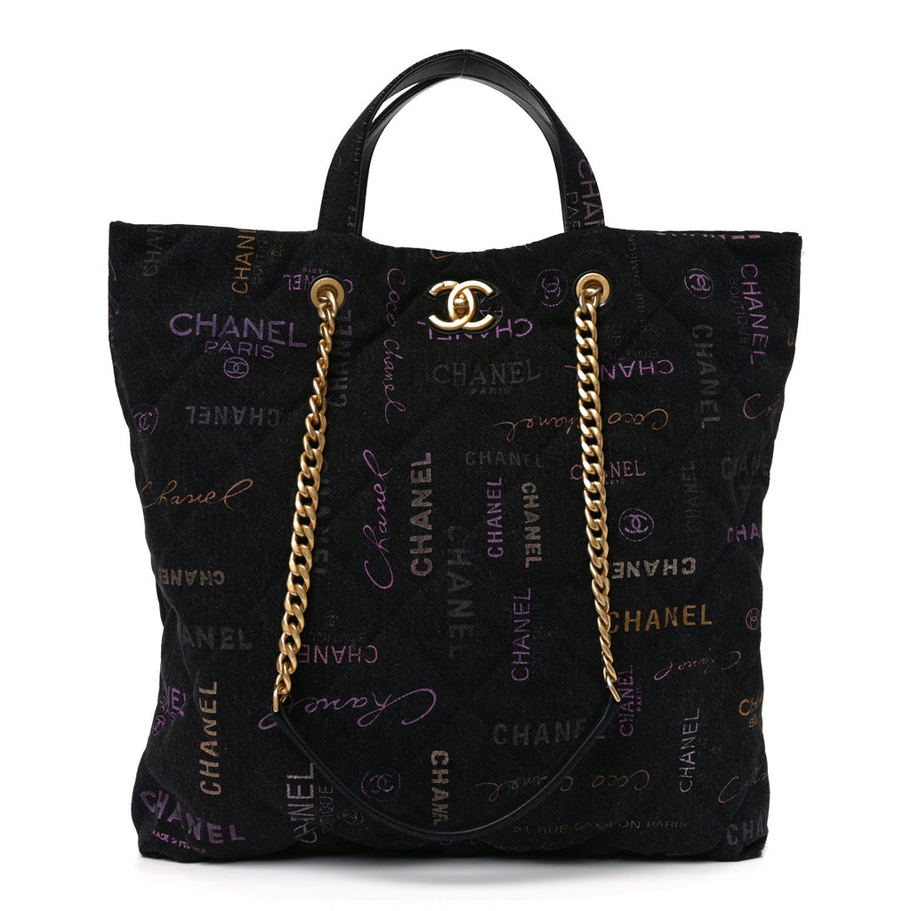 Chanel Denim Quilted Denim Mood Maxi Shopping Bag Black Multicolor