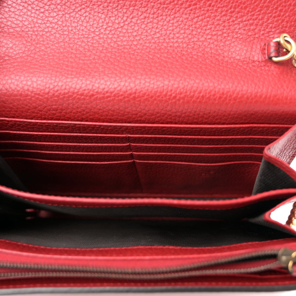 Gucci Calfskin GG Marmont Chain Wallet Vulcanic Red