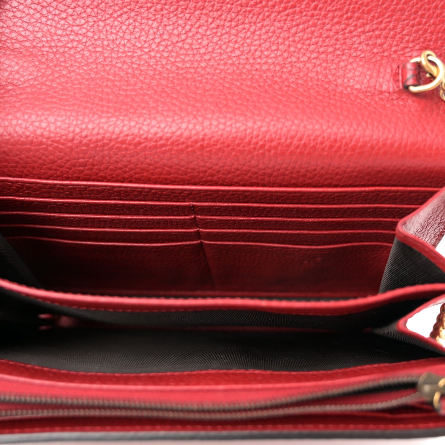 Gucci Calfskin GG Marmont Chain Wallet Vulcanic Red