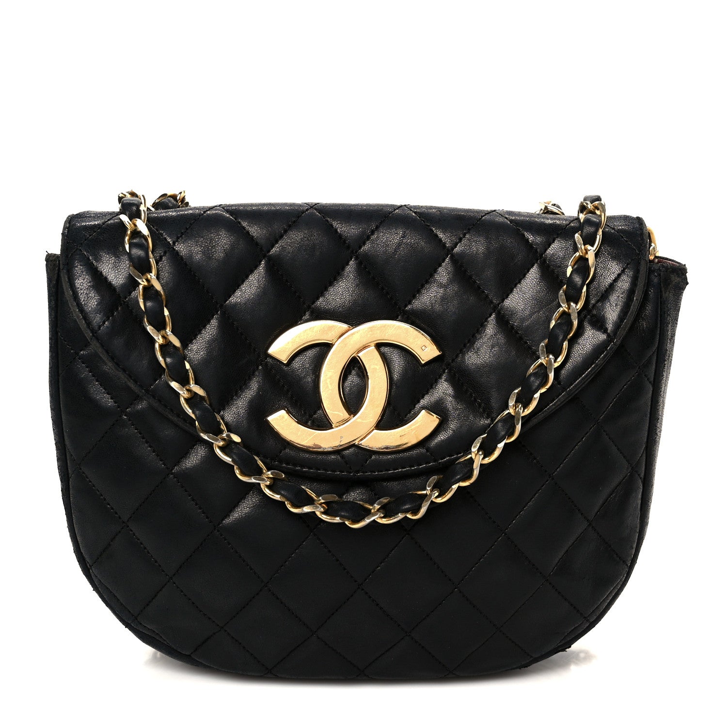 Chanel Lambskin Quilted Half Moon Flap Black