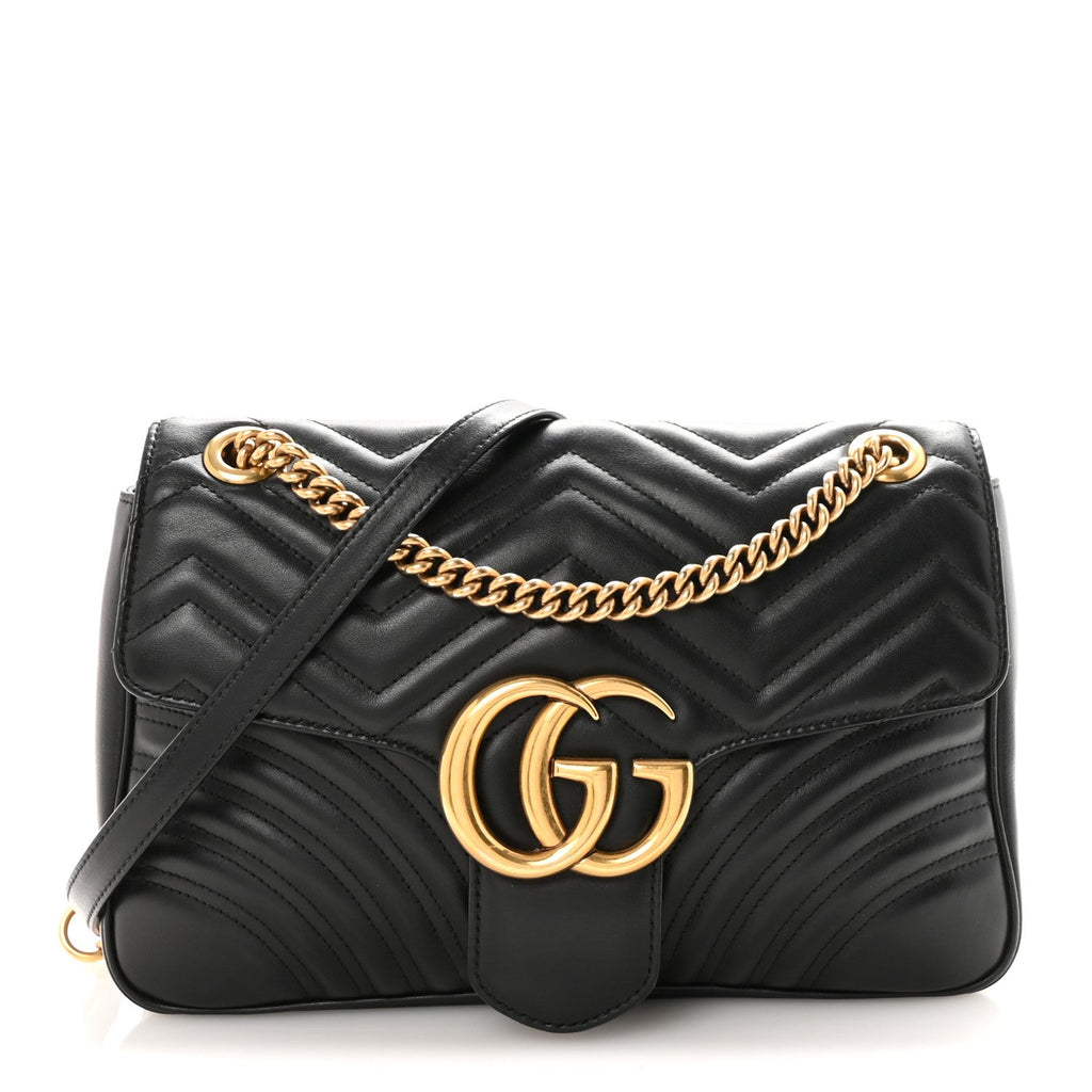 Gucci Calfskin Matelasse Medium GG Marmont Shoulder Bag Black