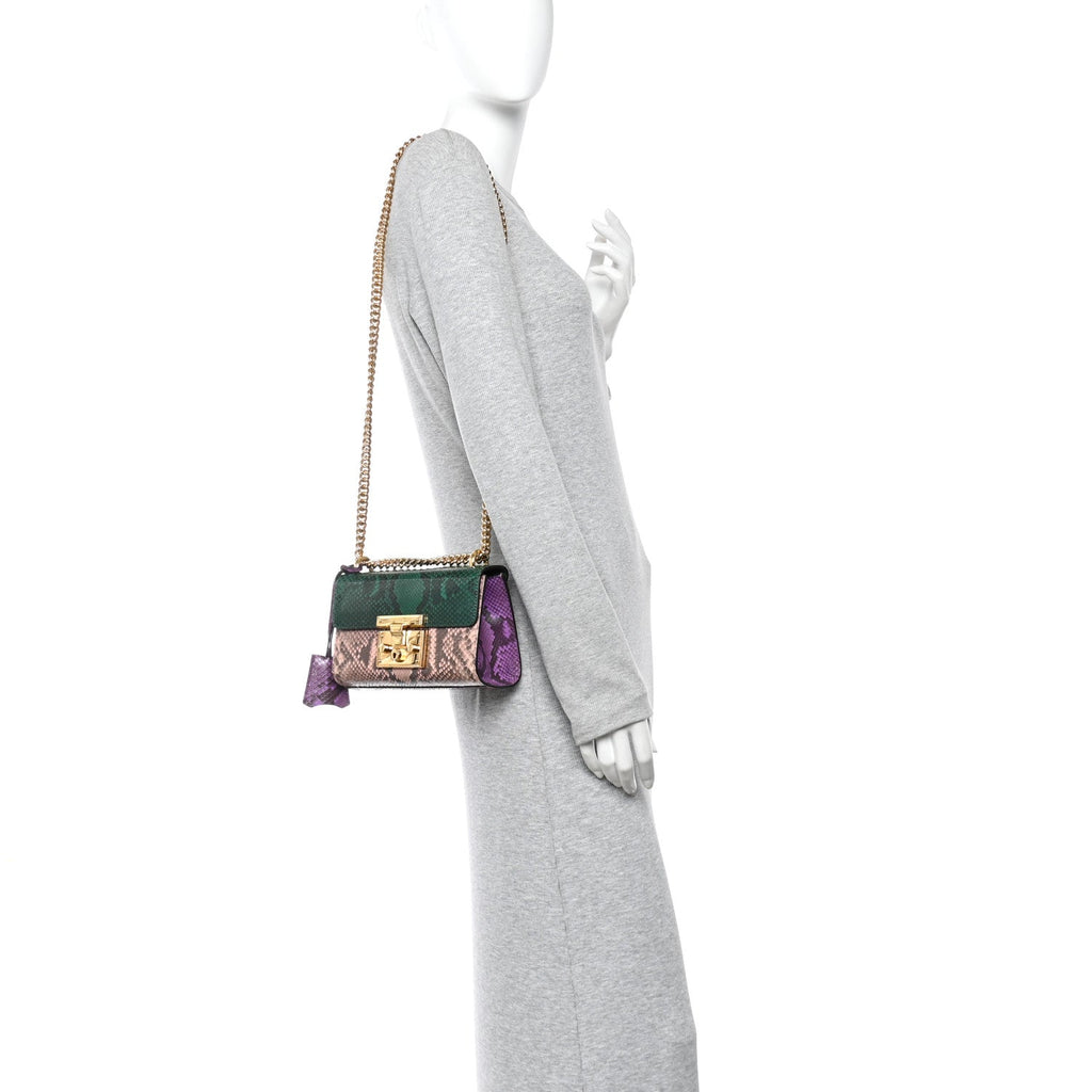 Gucci Snakeskin Small Padlock Shoulder Bag Green Pink Purple