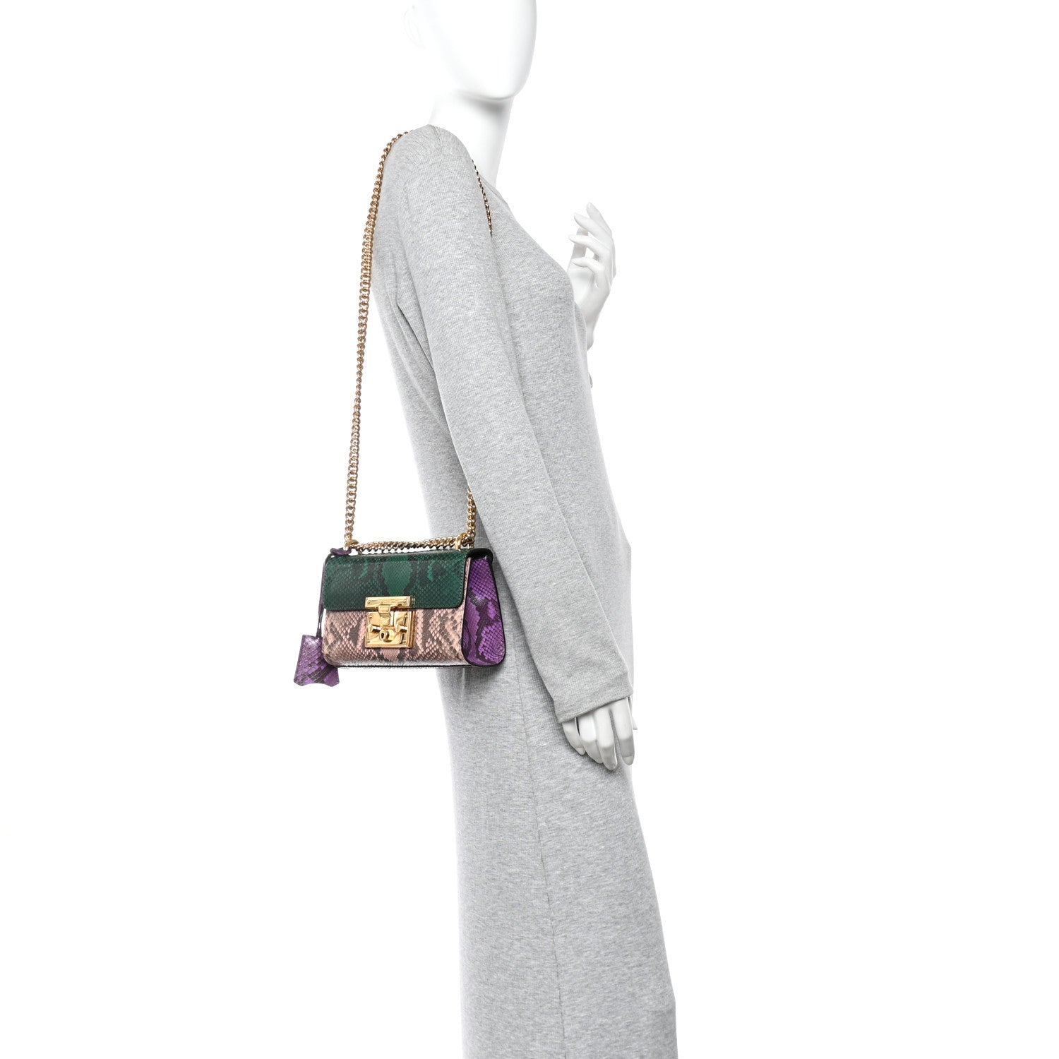 Gucci Snakeskin Small Padlock Shoulder Bag Green Pink Purple