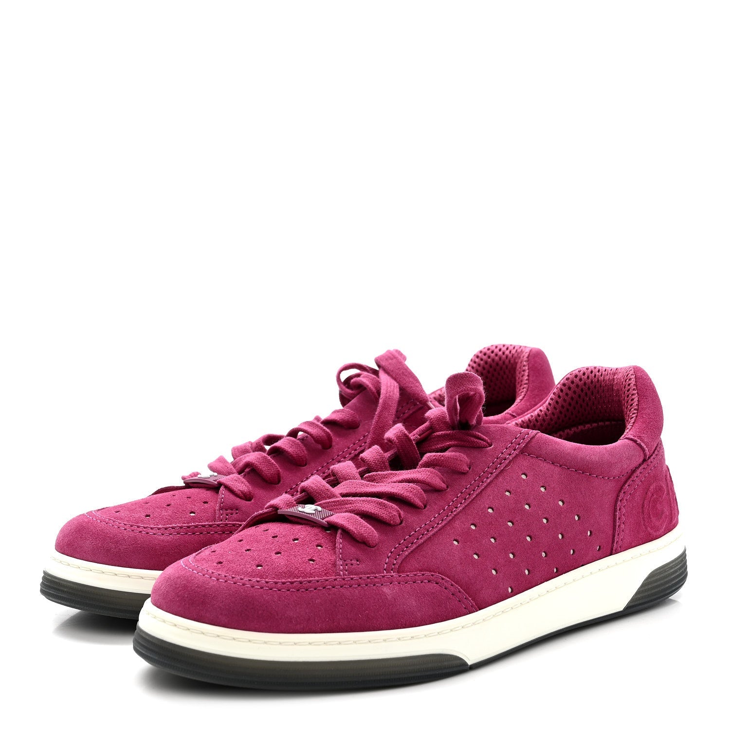 Chanel Suede Calfskin Logo Sneakers 41 Dark Pink