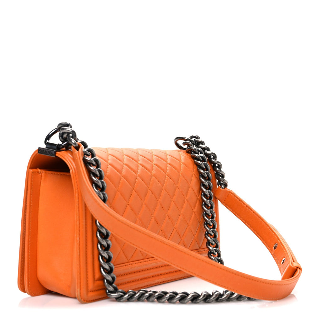 Chanel Lambskin Quilted Medium Boy Flap Orange