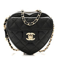 Chanel Lambskin Quilted CC In Love Heart Clutch With Chain Black