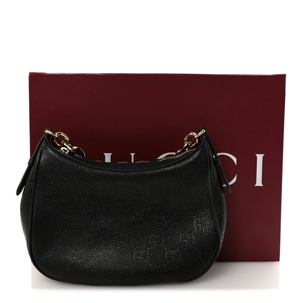 Gucci GG Grainy Calfskin Emblem Small Half Moon Shoulder Bag Black