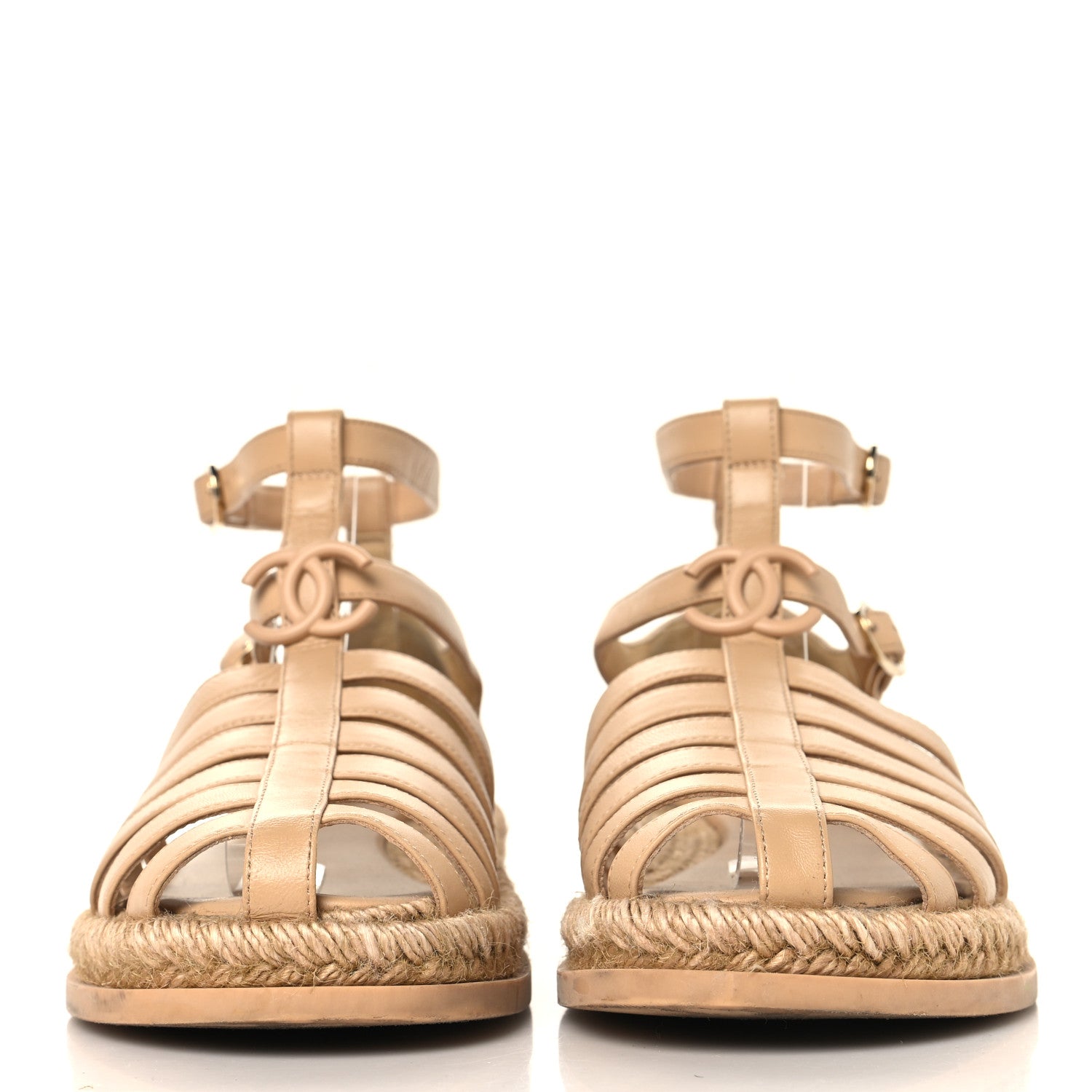 Lambskin Espadrille Sandals 37 Beige
