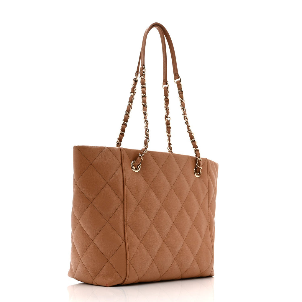 Chanel Caviar Quilted Small Shopping Tote Dark Beige