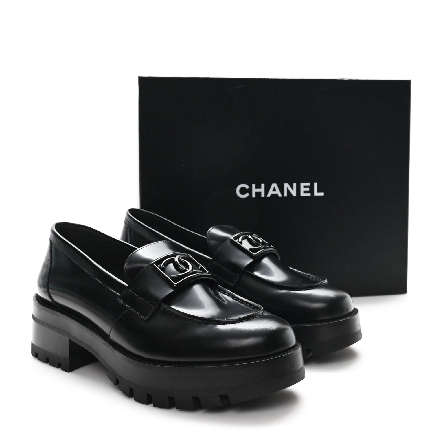 Calfskin Metal CC Loafers 40.5 Black