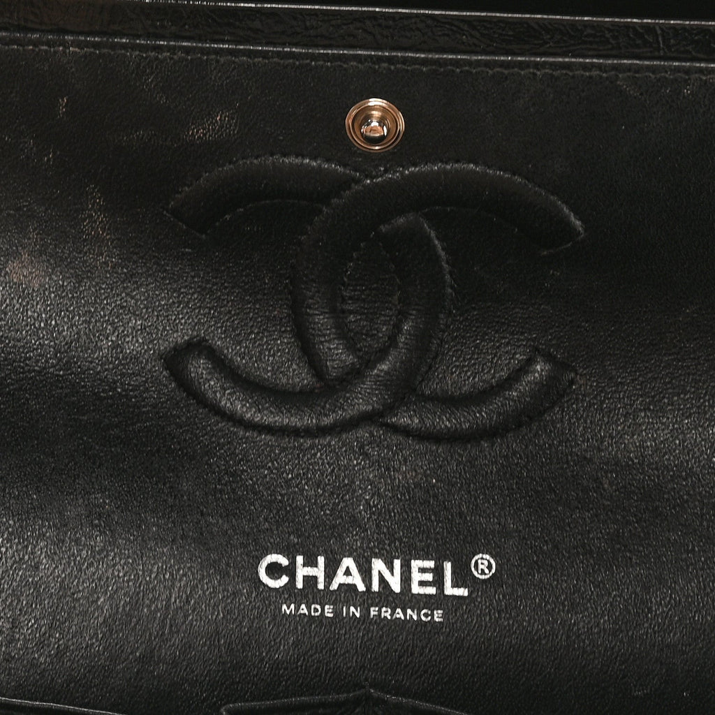 Chanel Shiny Crumpled Calfskin Quilted Medium Double Flap So Black