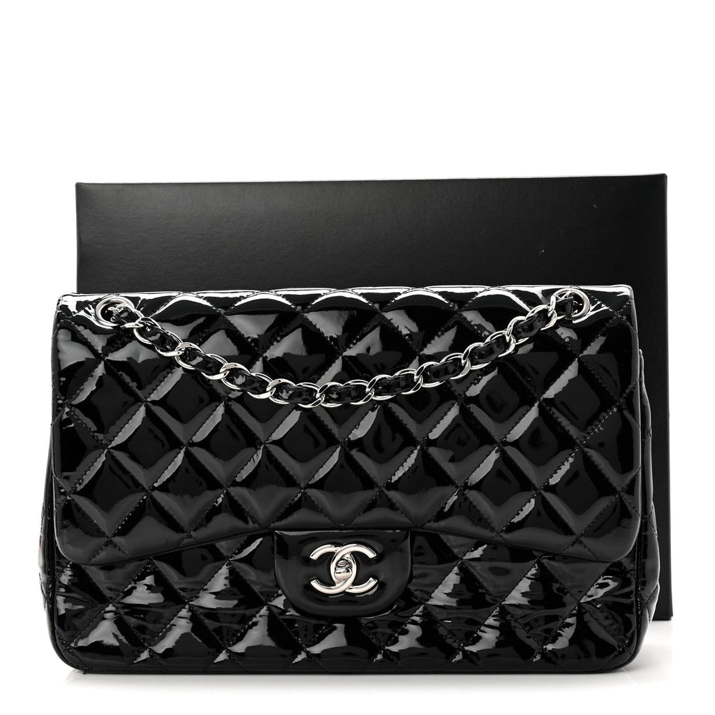 Chanel Patent Quilted Jumbo Double Flap Black
