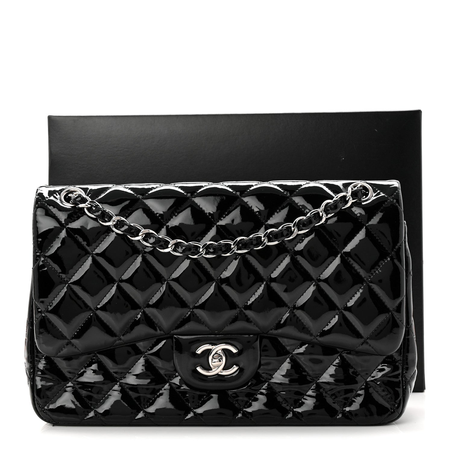 Chanel Patent Quilted Jumbo Double Flap Black