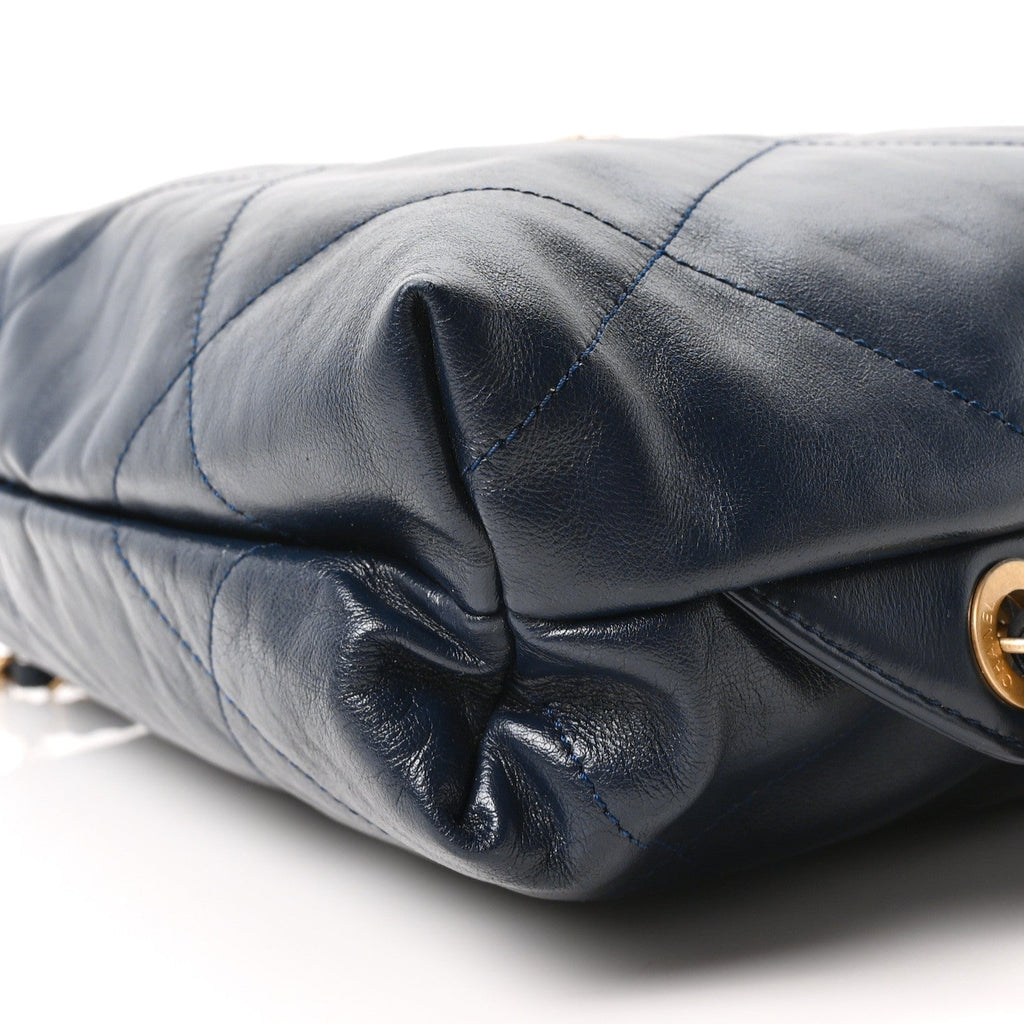 Chanel Shiny Calfskin Quilted Chanel 22 Backpack Dark Blue