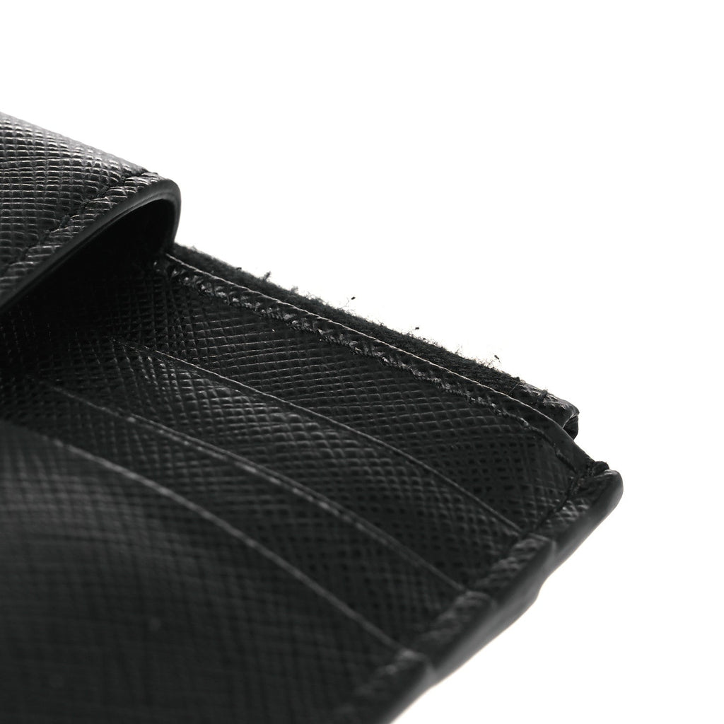 Prada Saffiano Triangle Zip Card Holder Black
