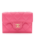 Caviar Quilted Tri-Fold Flap Wallet Pink