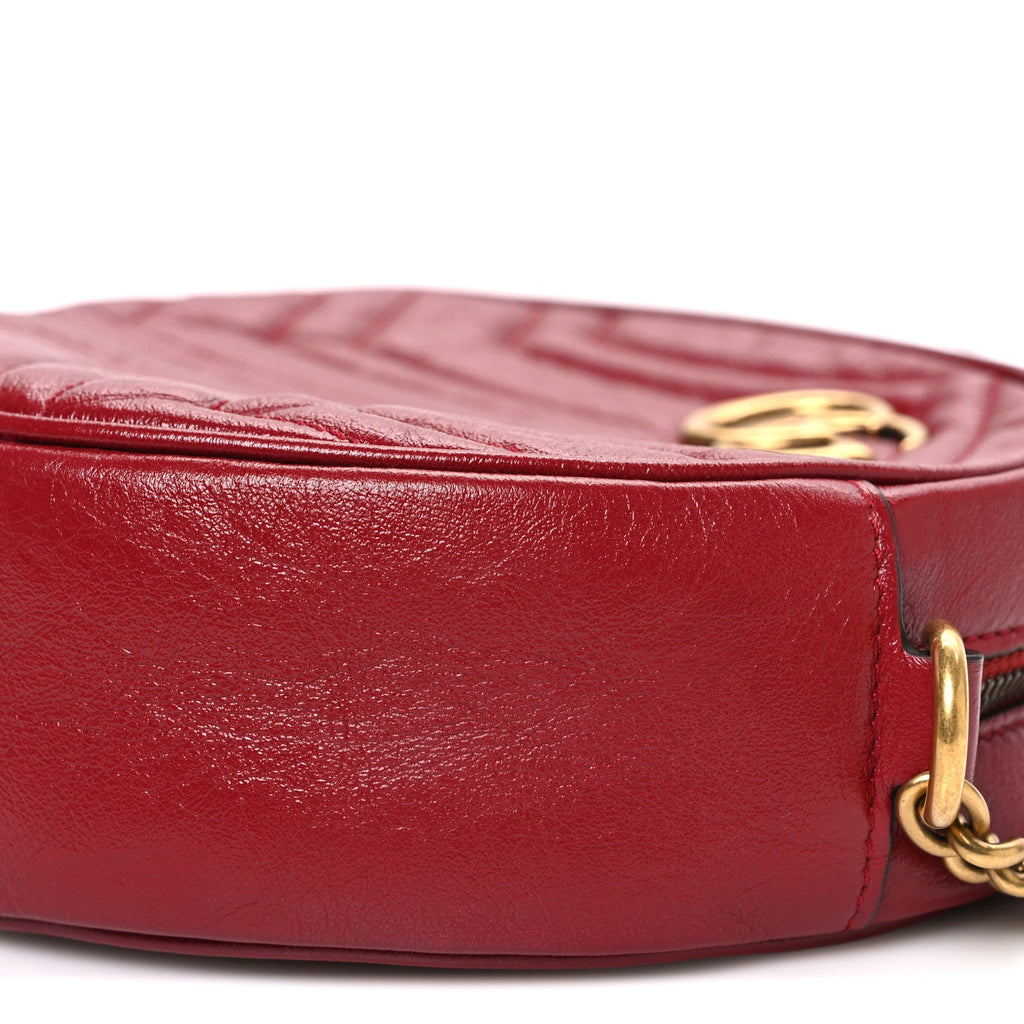 Gucci Glazed Calfskin Matelasse Heart Mini GG Marmont Round Shoulder Bag Romantic Cerise