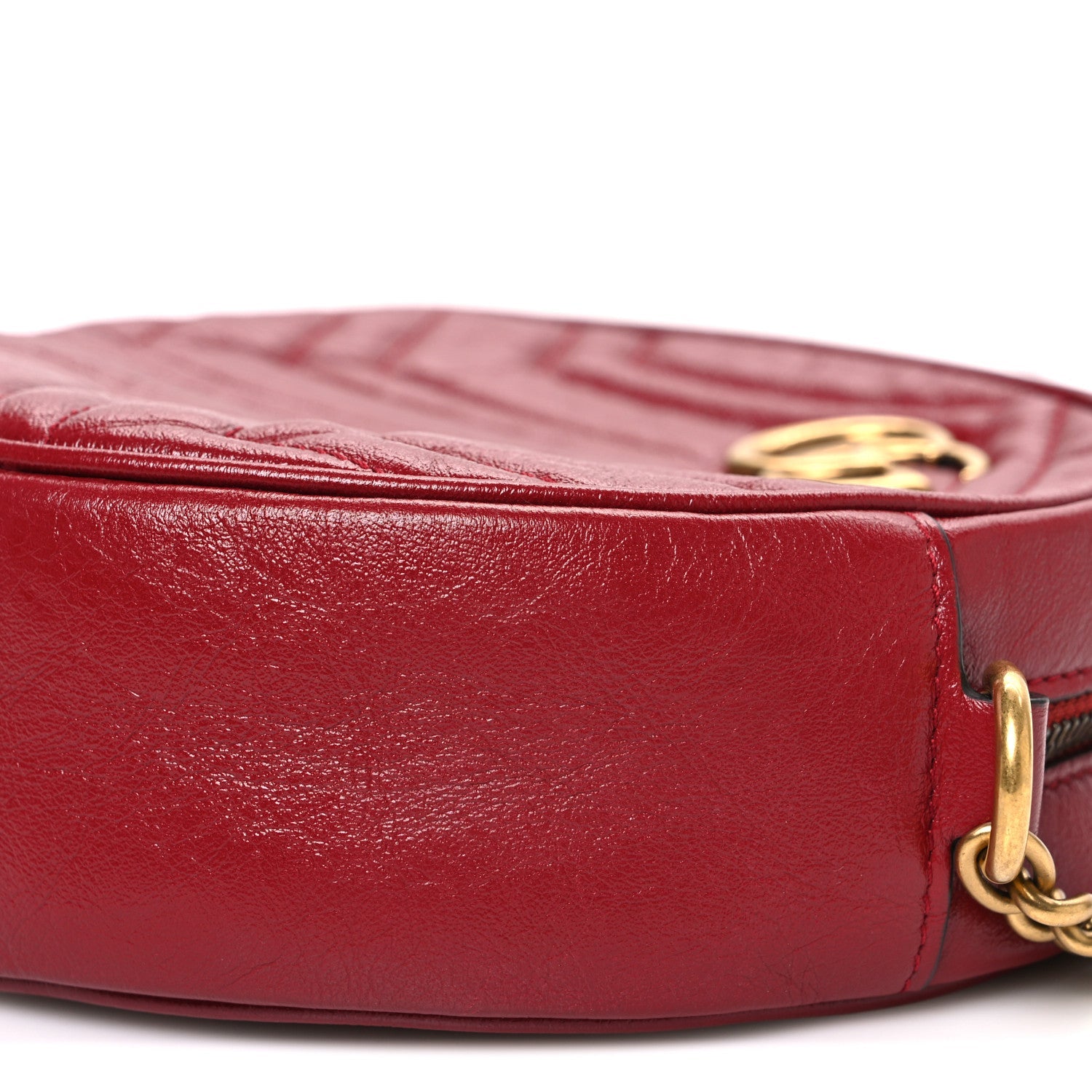 Gucci Glazed Calfskin Matelasse Heart Mini GG Marmont Round Shoulder Bag Romantic Cerise