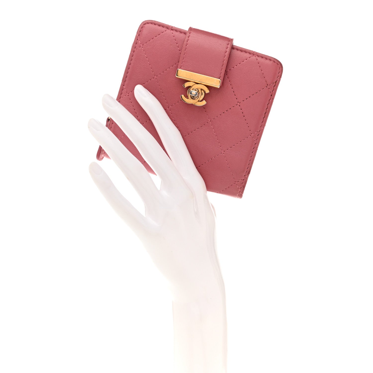 Calfskin Quilted Zip Around Bifold Wallet Pink