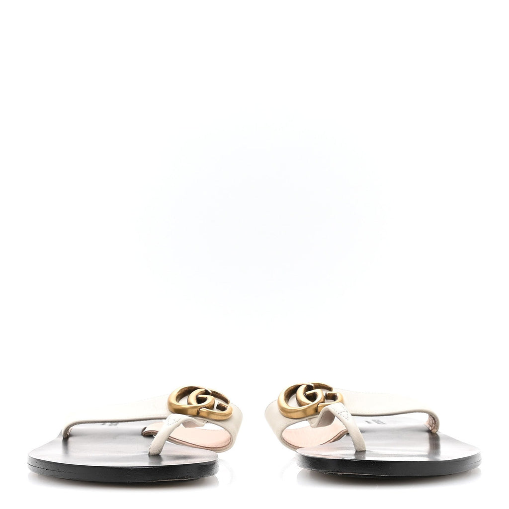Gucci Calfskin GG Marmont Thong Sandals 36.5 Mystic White