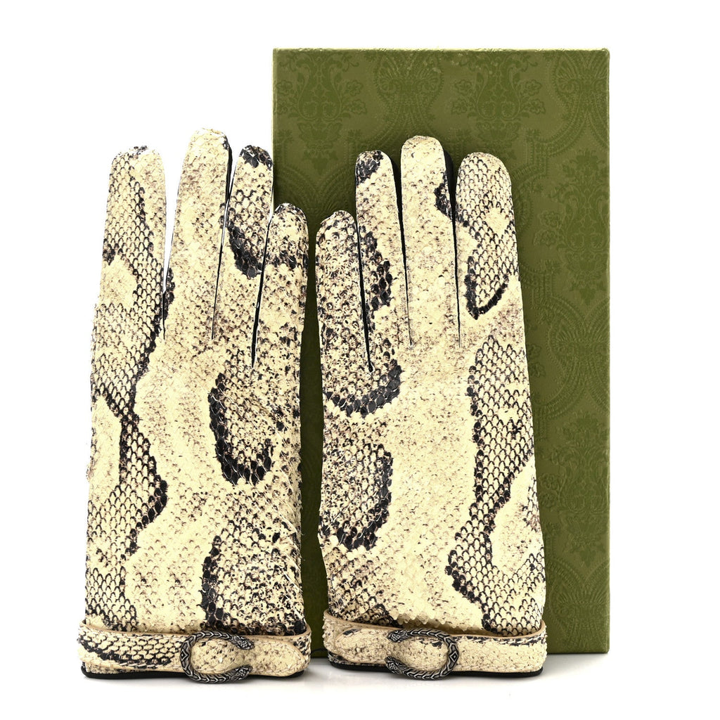 Gucci Snakeskin Lambskin Dionysus Gloves 7.5 Beige