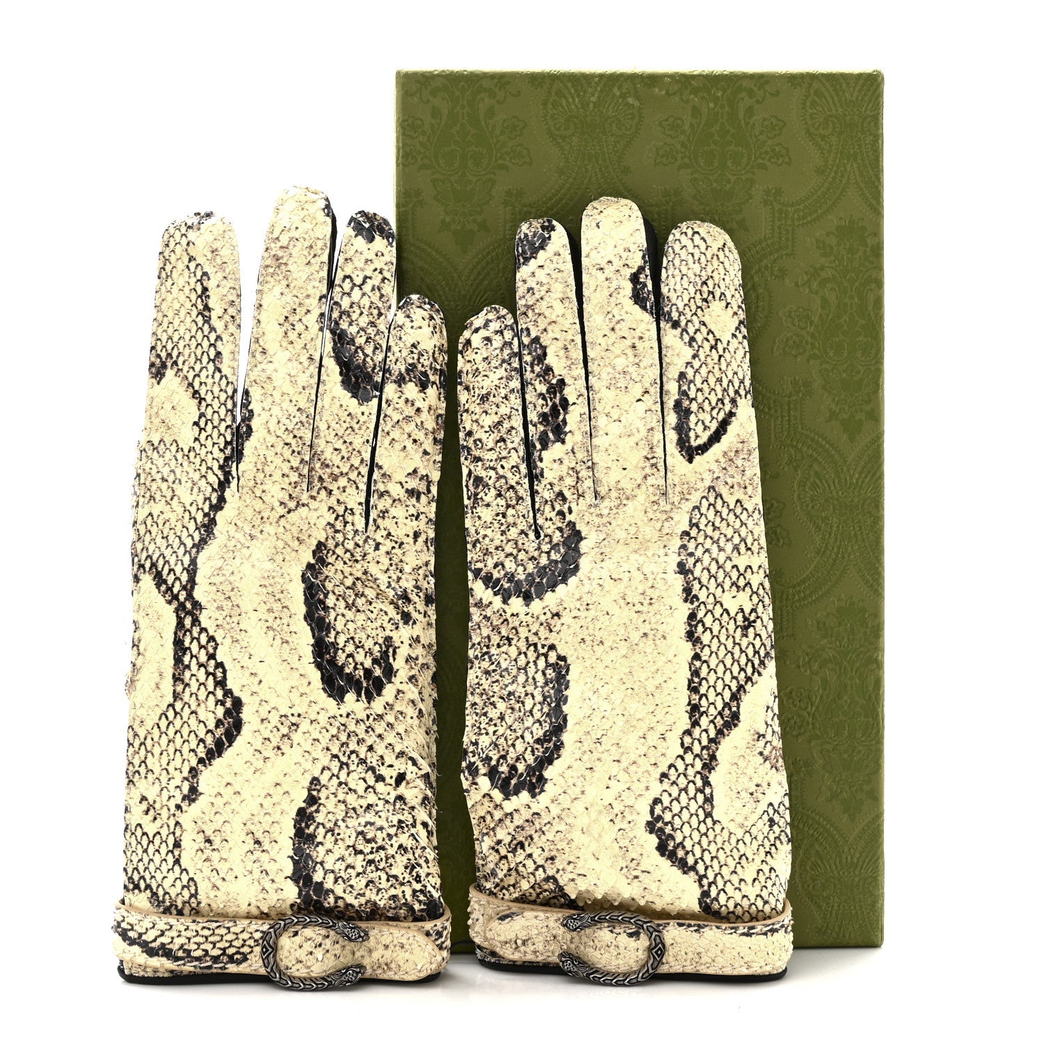 Gucci Snakeskin Lambskin Dionysus Gloves 7.5 Beige