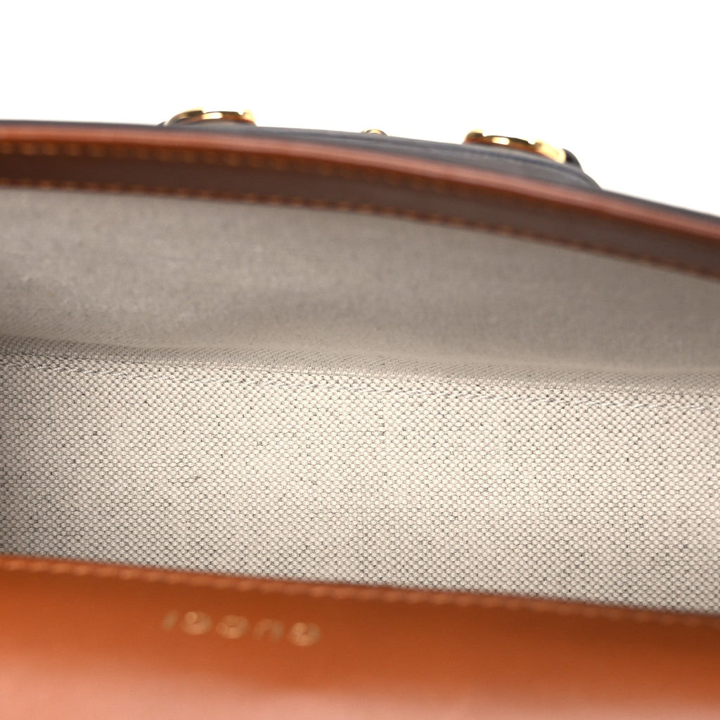 Gucci New Canvas Charisma Calfskin Crystal GG Monogram Mini Horsebit 1955 Shoulder Bag Camel Ebony