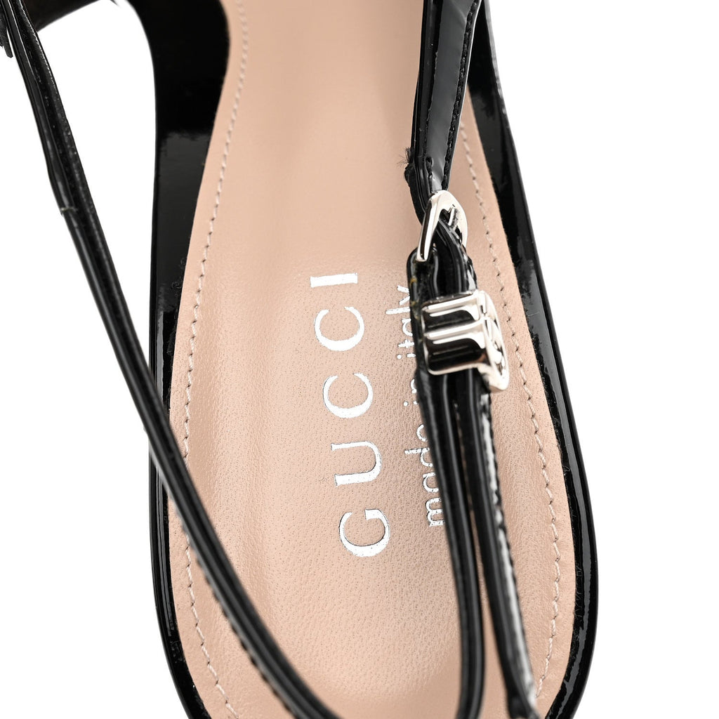 Gucci Vernice Crystal Embellished Guinevere Slingback Pumps 37 Black