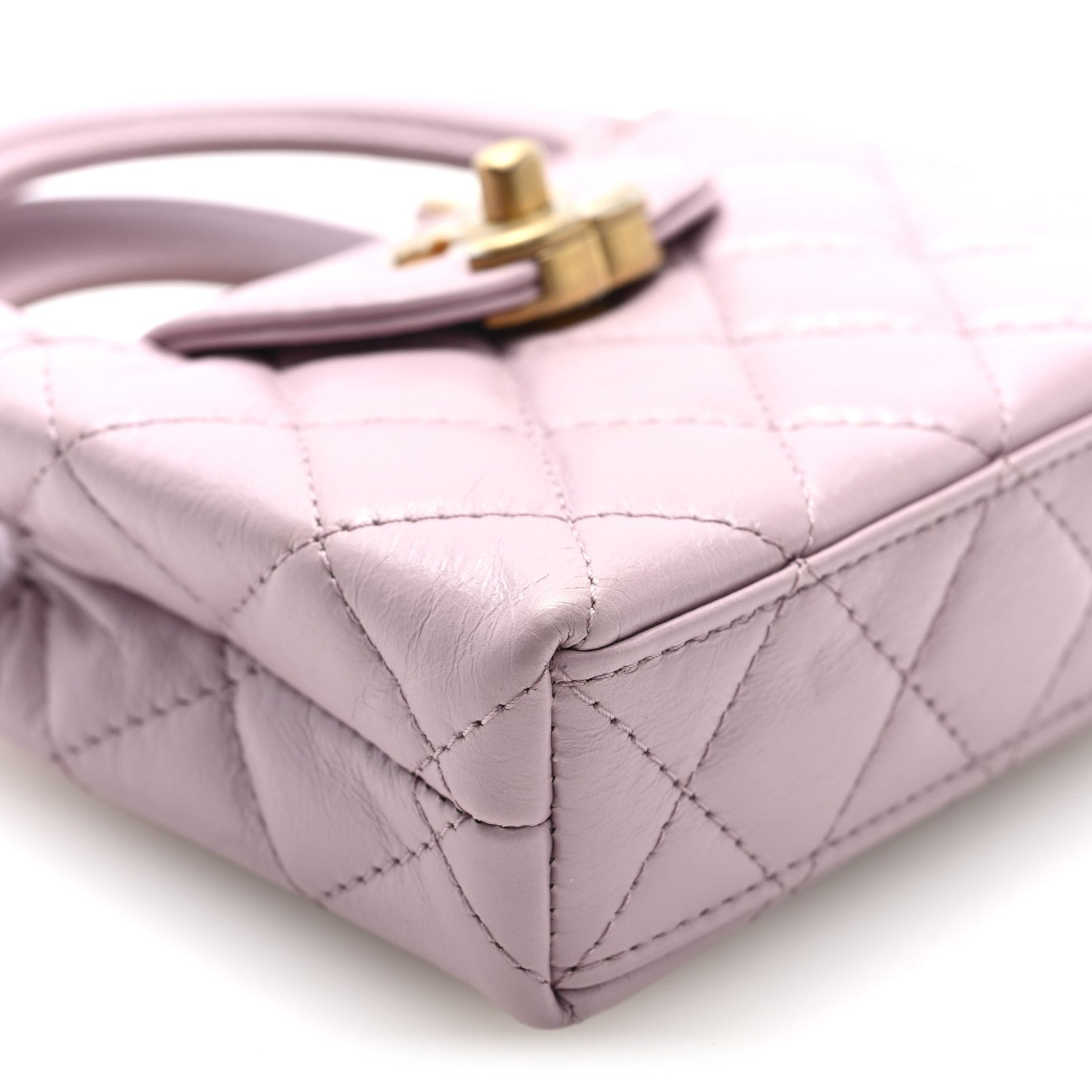 Chanel Shiny Aged Calfskin Quilted Mini Nano Kelly Shopper Light Pink