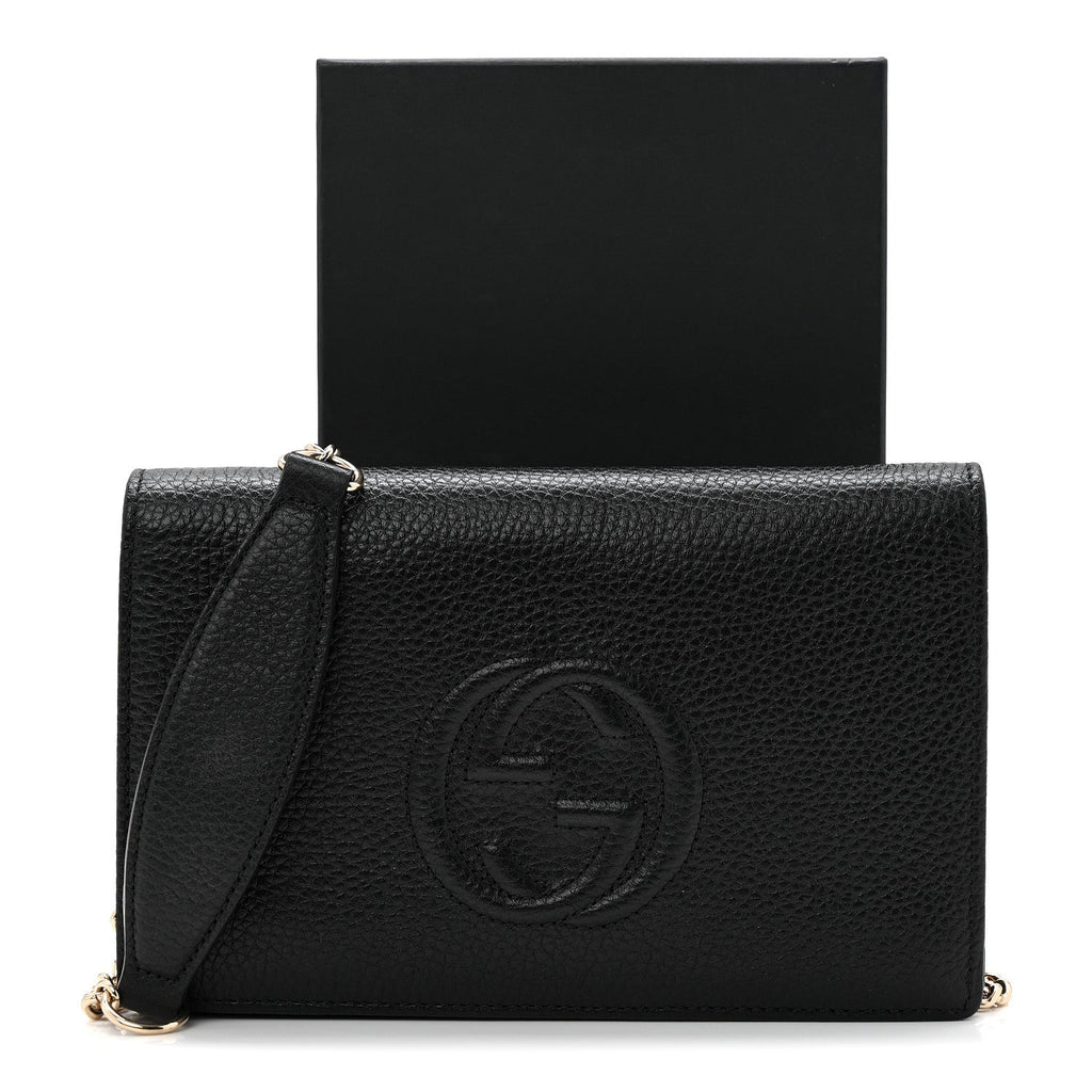 Gucci Pebbled Calfskin Soho Wallet On Chain Black