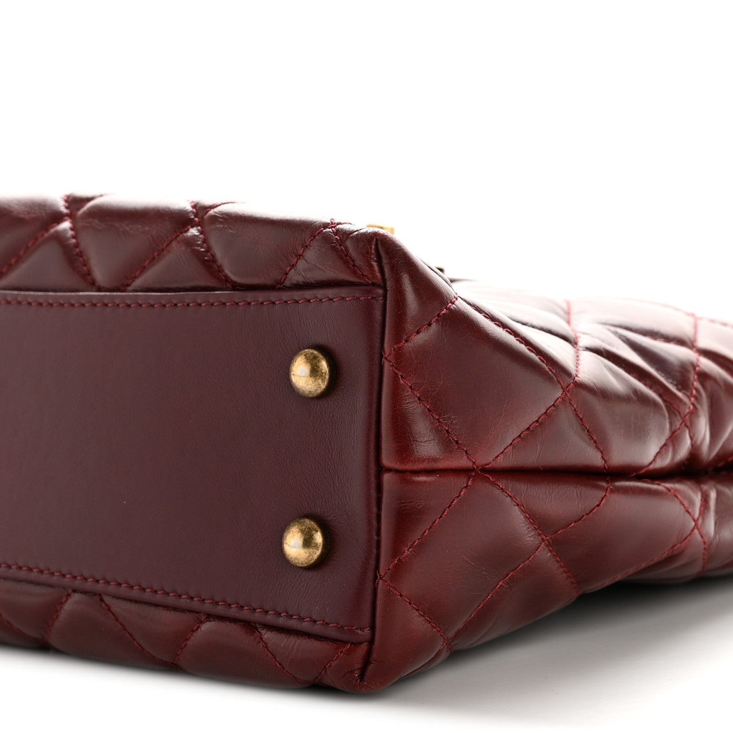 Chanel Glazed Calfskin Quilted Small Gold Bar Tote Red