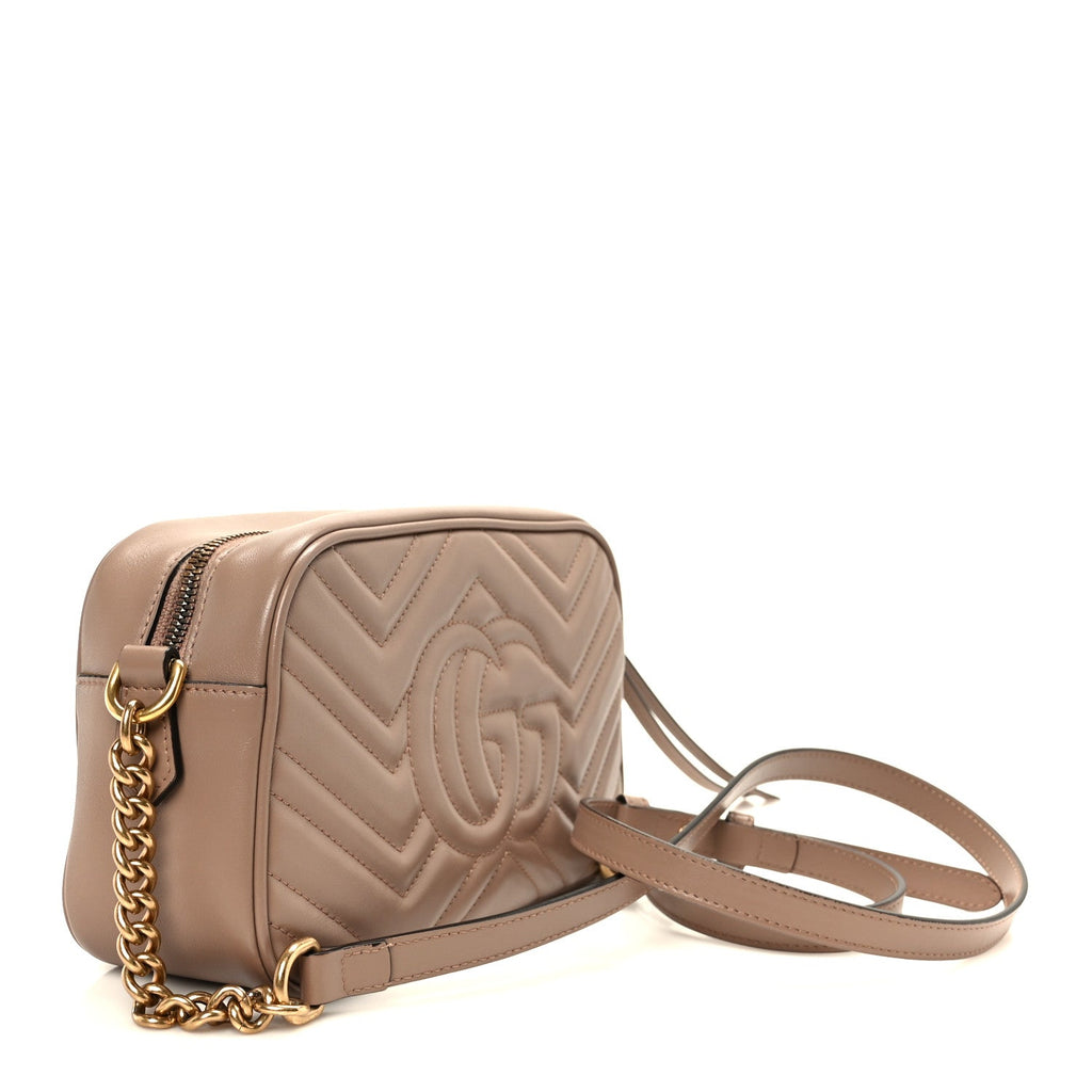 Gucci Calfskin Matelasse Small GG Marmont Chain Shoulder Bag Porcelain Rose