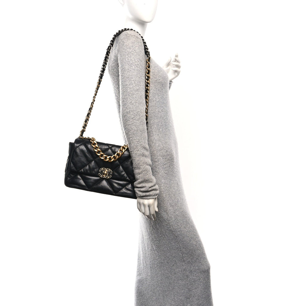 Chanel Goatskin Quilted Large Chanel 19 Flap Black
