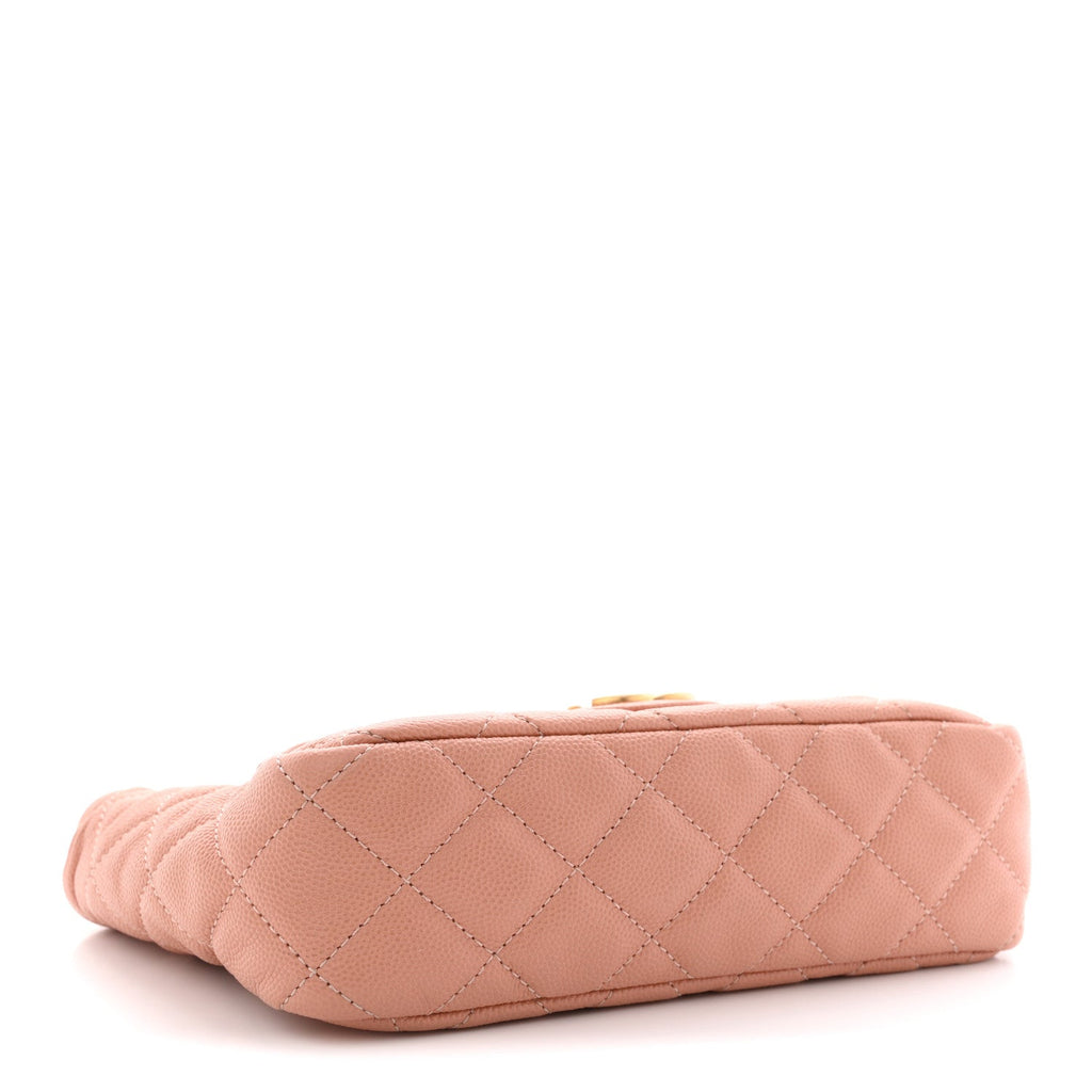 Chanel Caviar Quilted Small Wavy CC Hobo Coral