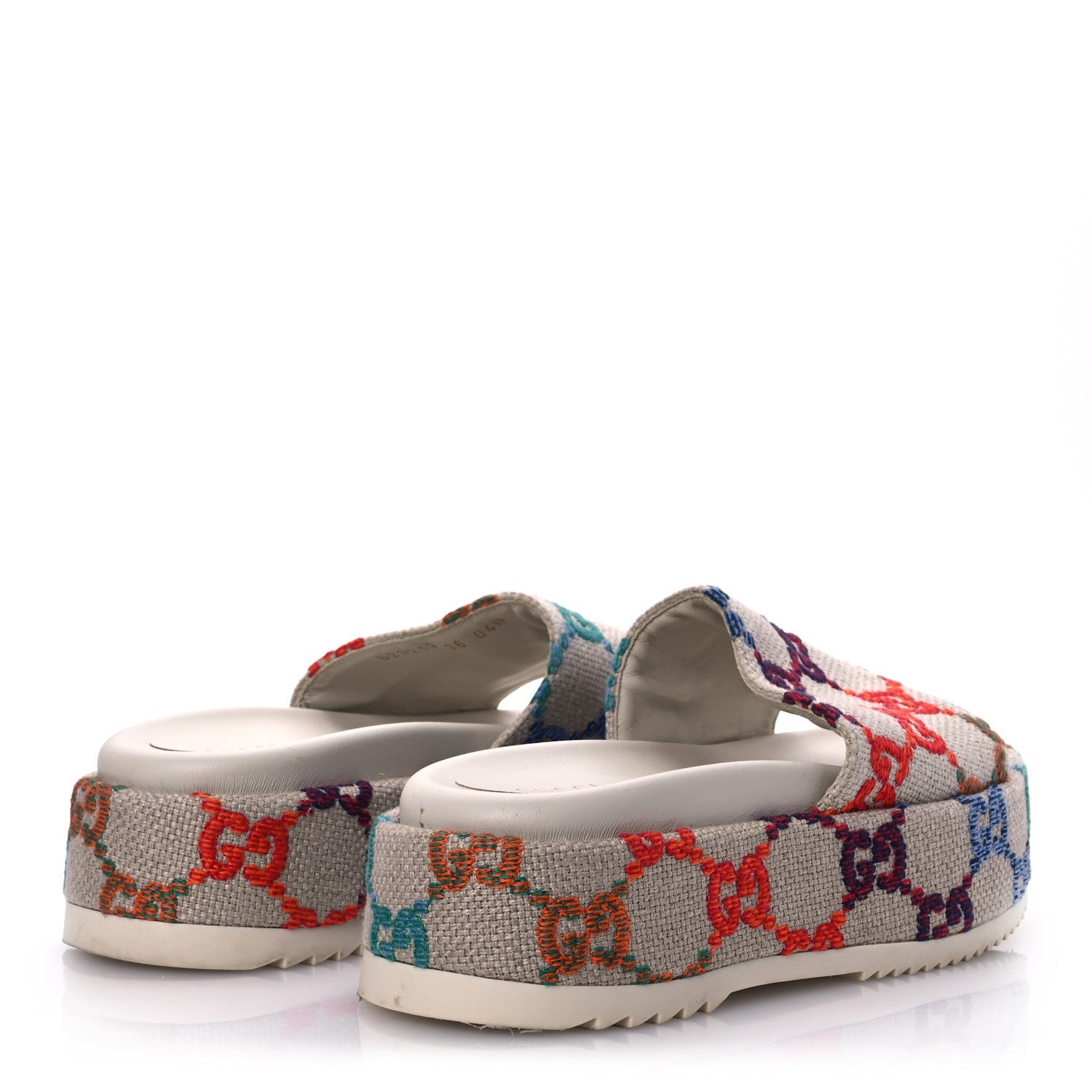 Gucci Linen Psychedelic Mini GG Monogram Angelina Platform 55mm Slide Sandals 36 Multicolor