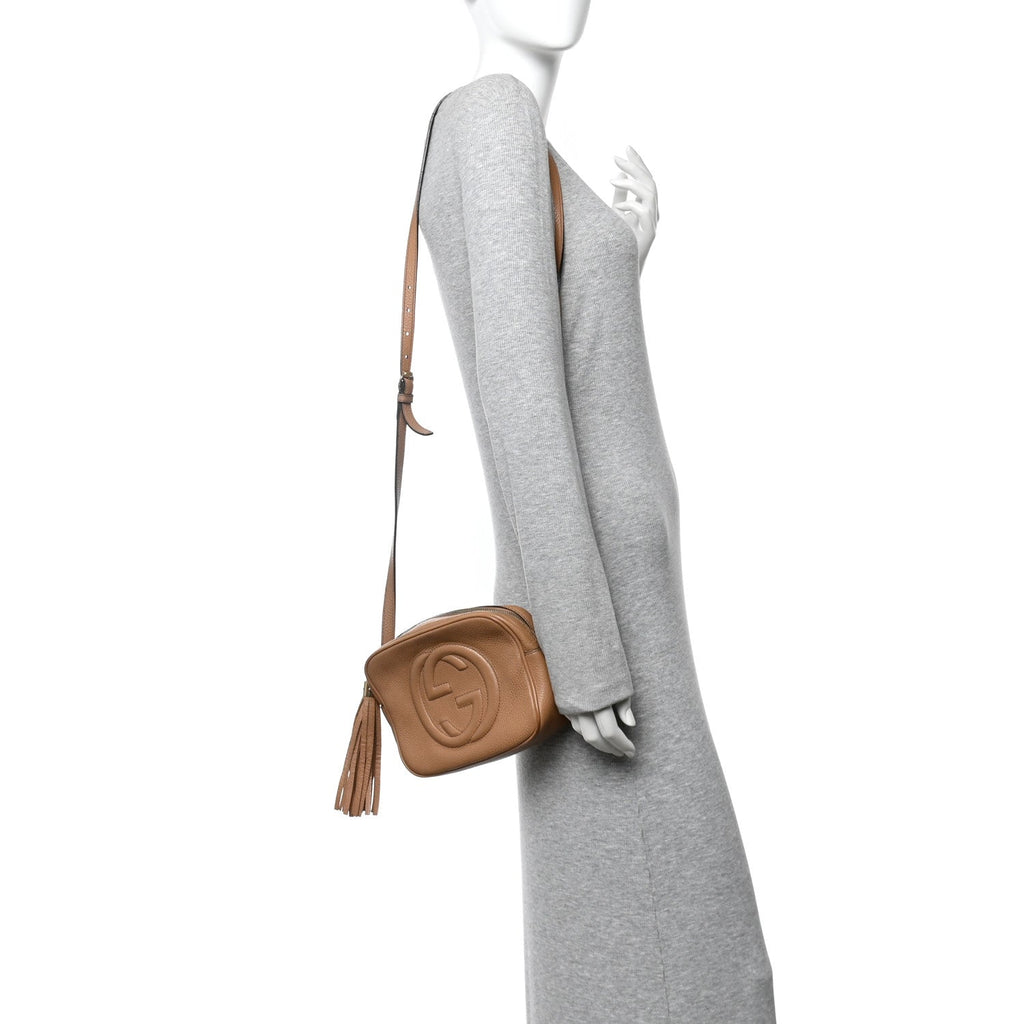 Gucci Pebbled Calfskin Small Soho Disco Bag Camelia
