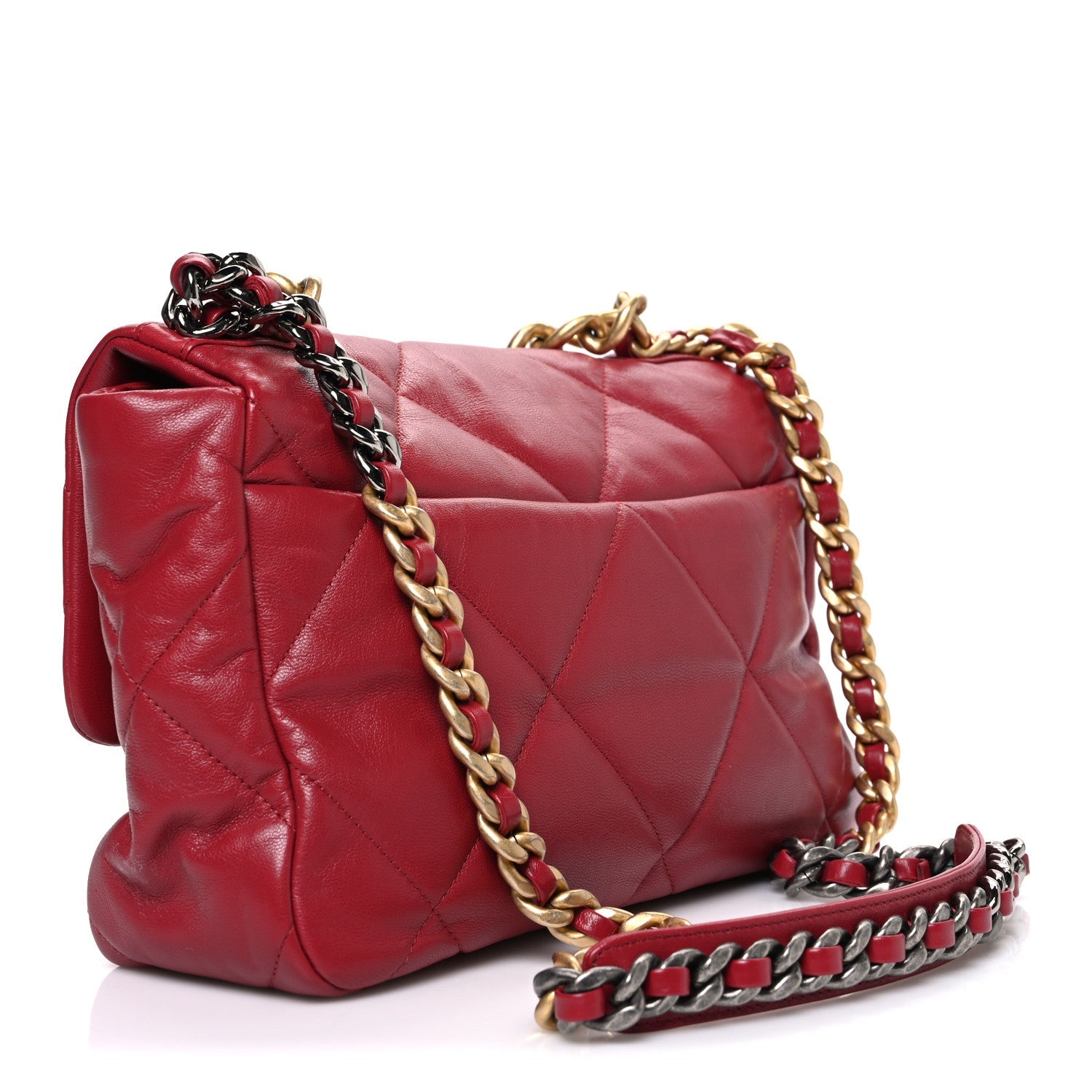 Chanel Goatskin Quilted Large Chanel 19 Flap Red