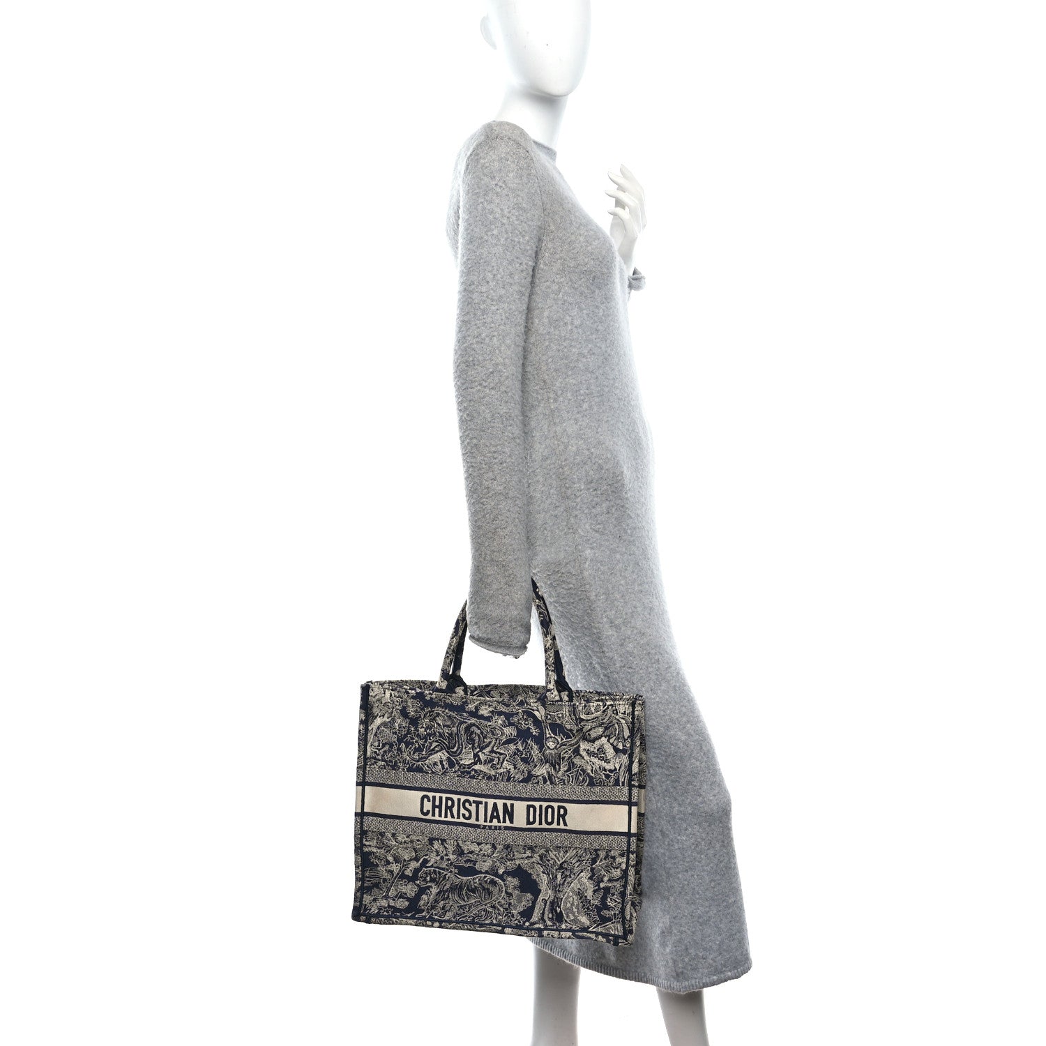 Christian Dior Canvas Embroidered Large Dioriviera Toile De Jouy Reverse Book Tote Blue