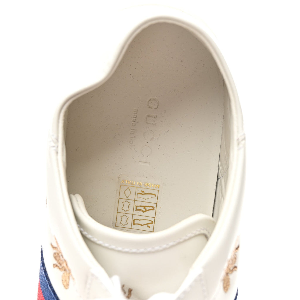 Gucci Calfskin Bee Star Embroidered Sylvie Web Ace Sneakers 37.5 White