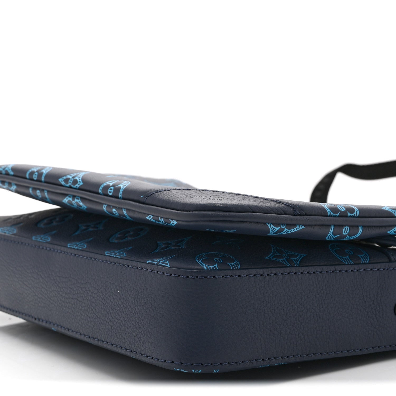 Louis Vuitton Calfskin Monogram Shadow Trio Messenger Navy River Blue
