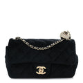 Chanel Velvet Quilted Mini Rectangular Pearl Crush Flap Black