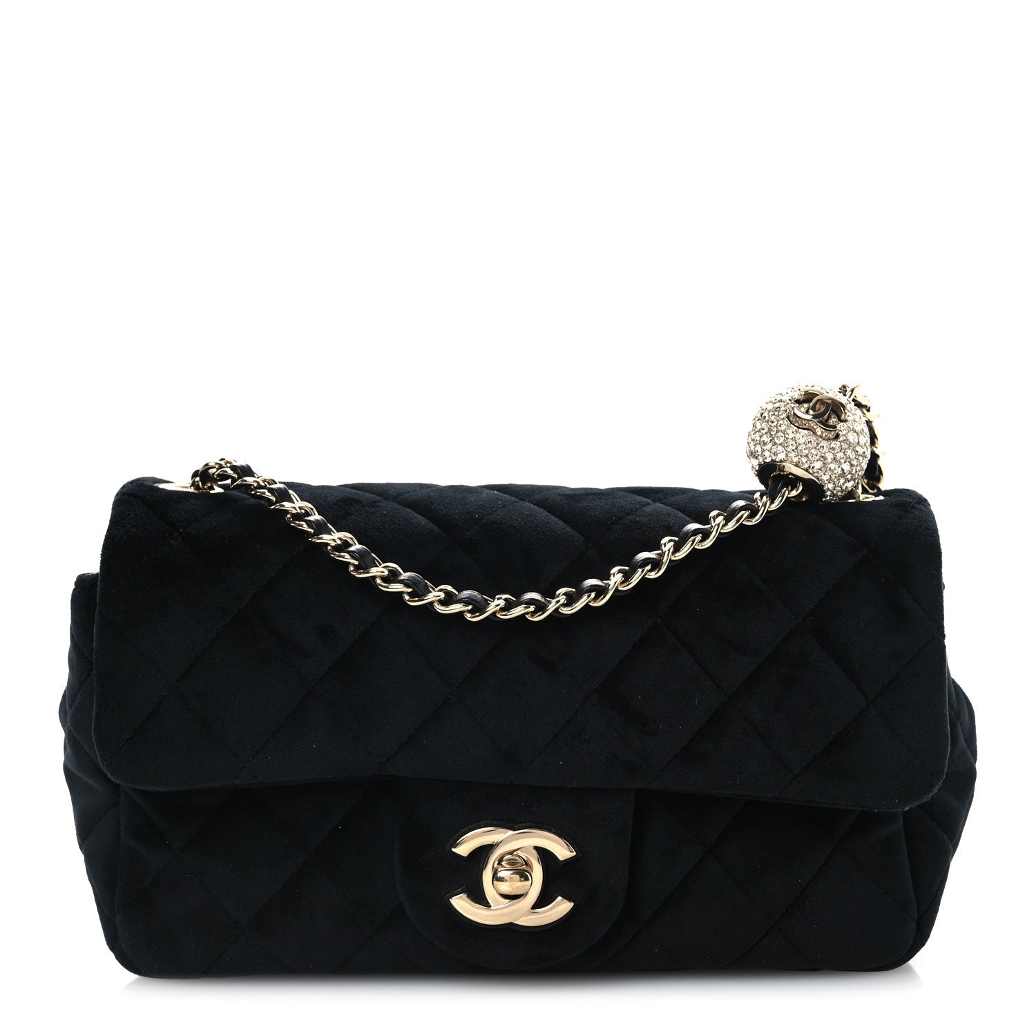 Chanel Velvet Quilted Mini Rectangular Pearl Crush Flap Black