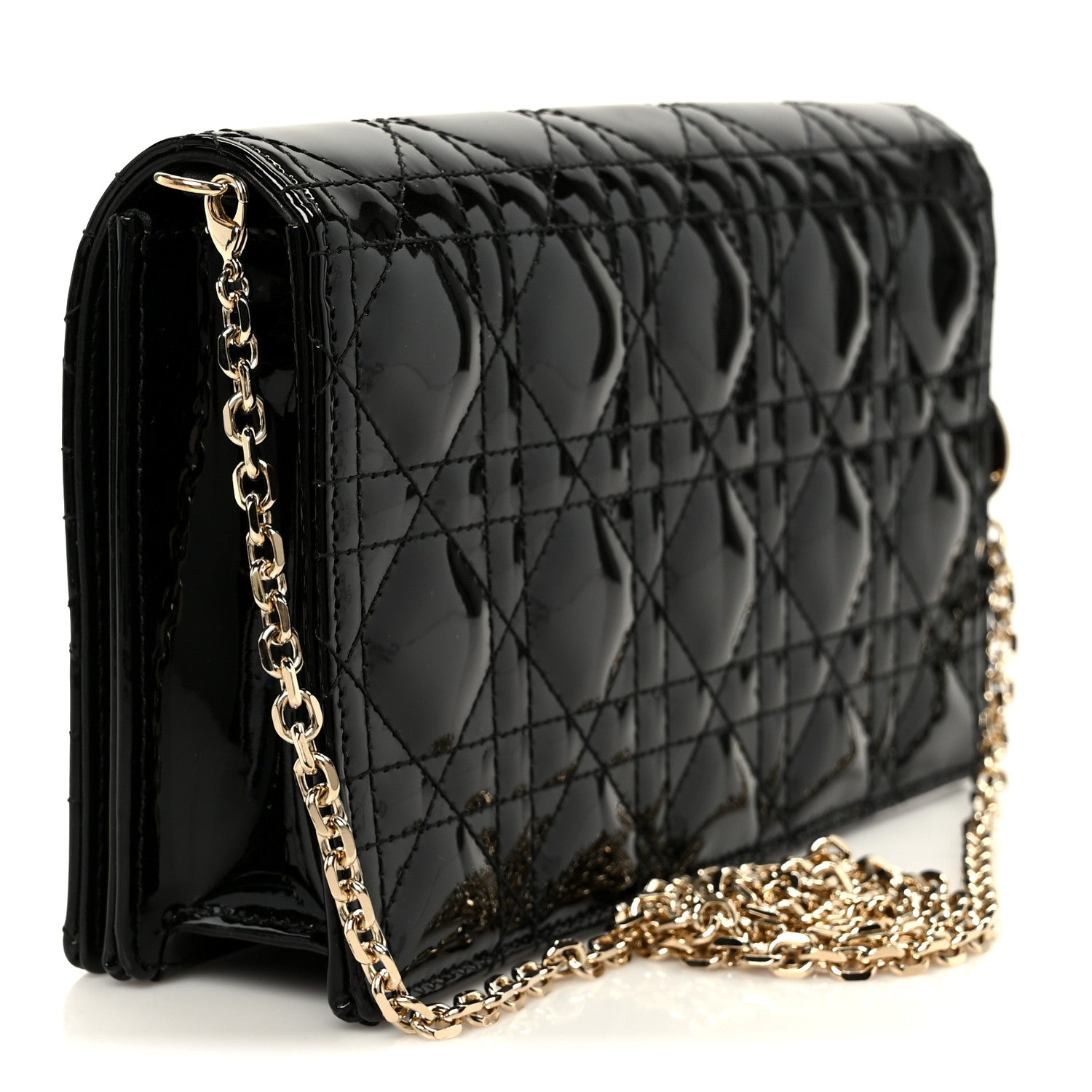 Christian Dior Patent Cannage Lady Dior Pouch Black