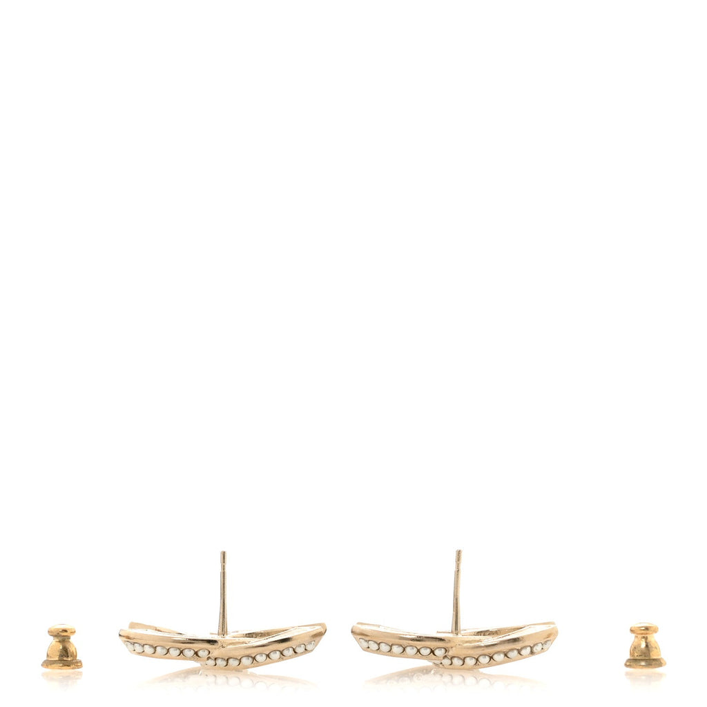 Crystal Pearl Chain Mania CC Earrings Gold