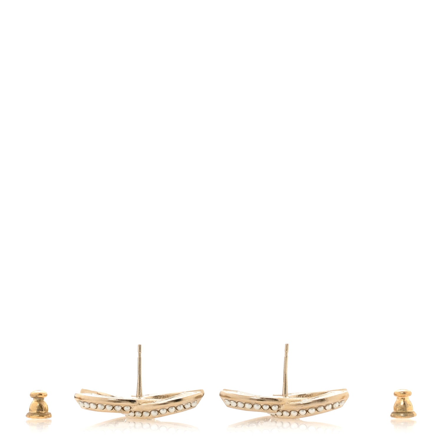 Crystal Pearl Chain Mania CC Earrings Gold